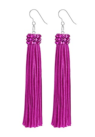 Zerlina Hawaiian Pink Fringe Rhinestone Earrings Fuchsia FC412-Hawaiian Pink