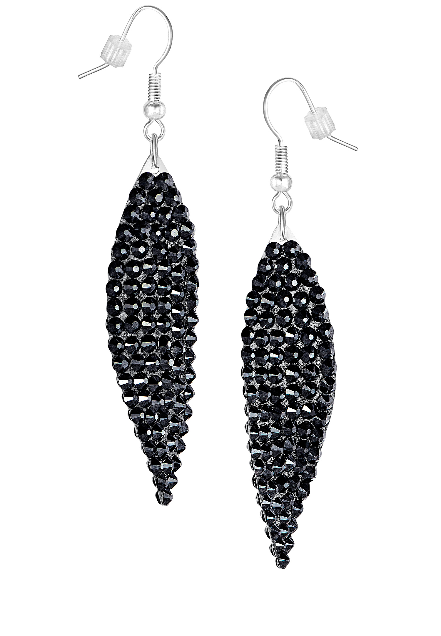 Zerlina Swarovski Rhinestone Leaf Drop Earrings Jet ZB201-Jet