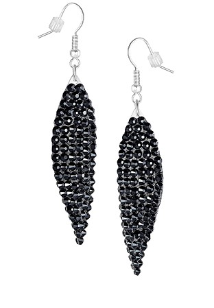 Zerlina Swarovski Rhinestone Leaf Drop Earrings Jet ZB201-Jet