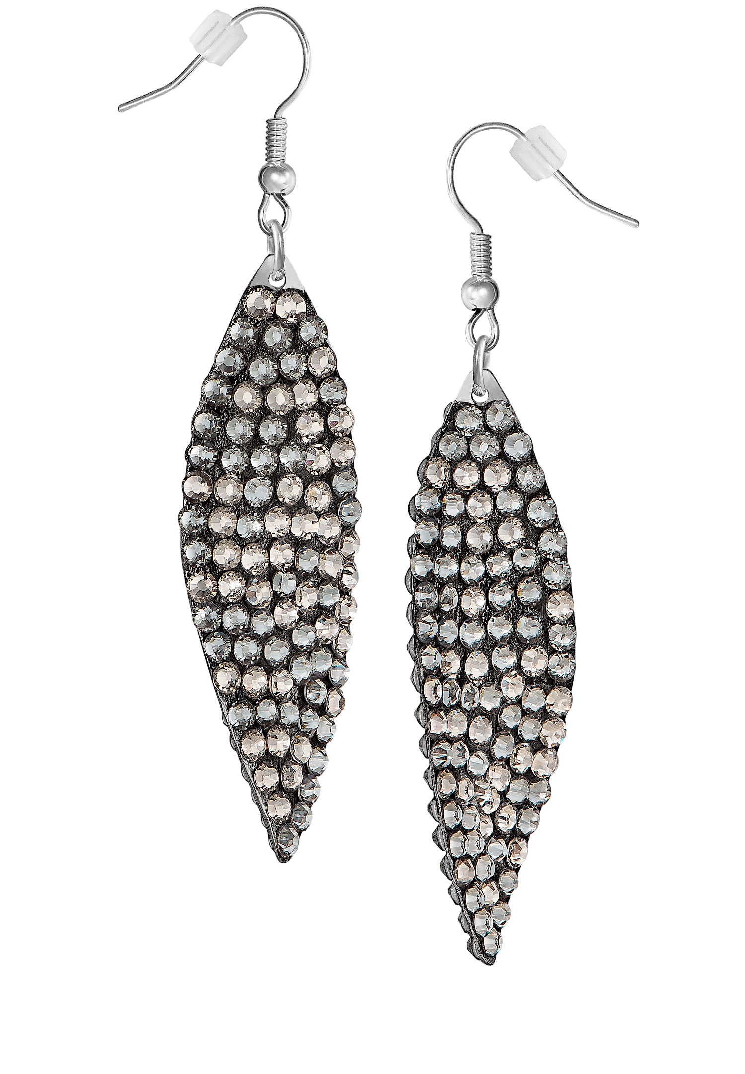 Zerlina Swarovski Rhinestone Leaf Drop Earrings Black Diamond ZB202-Black Diamond