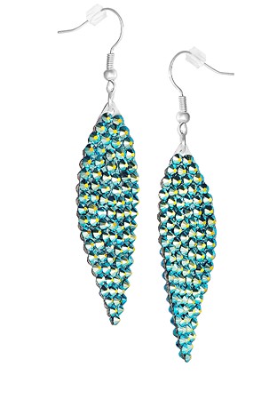 Zerlina Swarovski Rhinestone Leaf Drop Earrings Jet AB ZB205-Jet AB
