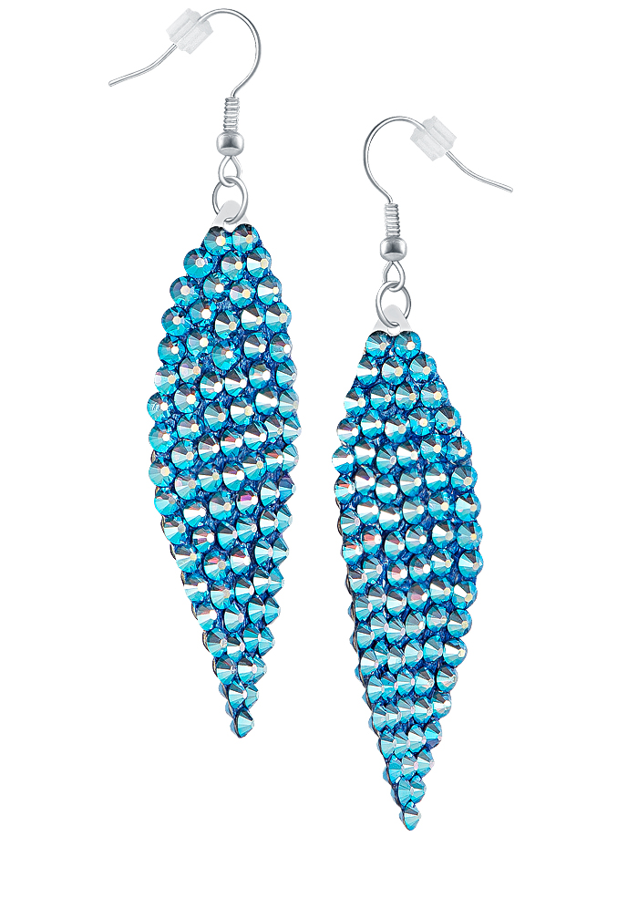 Zerlina Swarovski Rhinestone Leaf Drop Earrings Sapphire AB ZB212-Sapphire AB