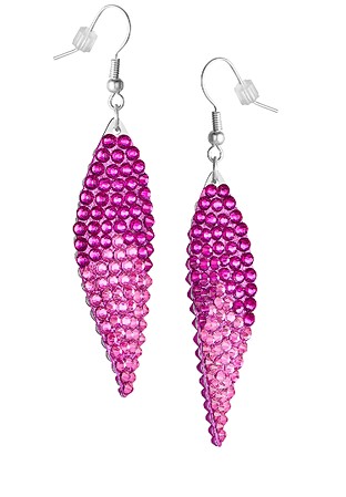 Zerlina Swarovski Rhinestone Leaf Drop Earrings Fuchsia-Fuchsia & Rose