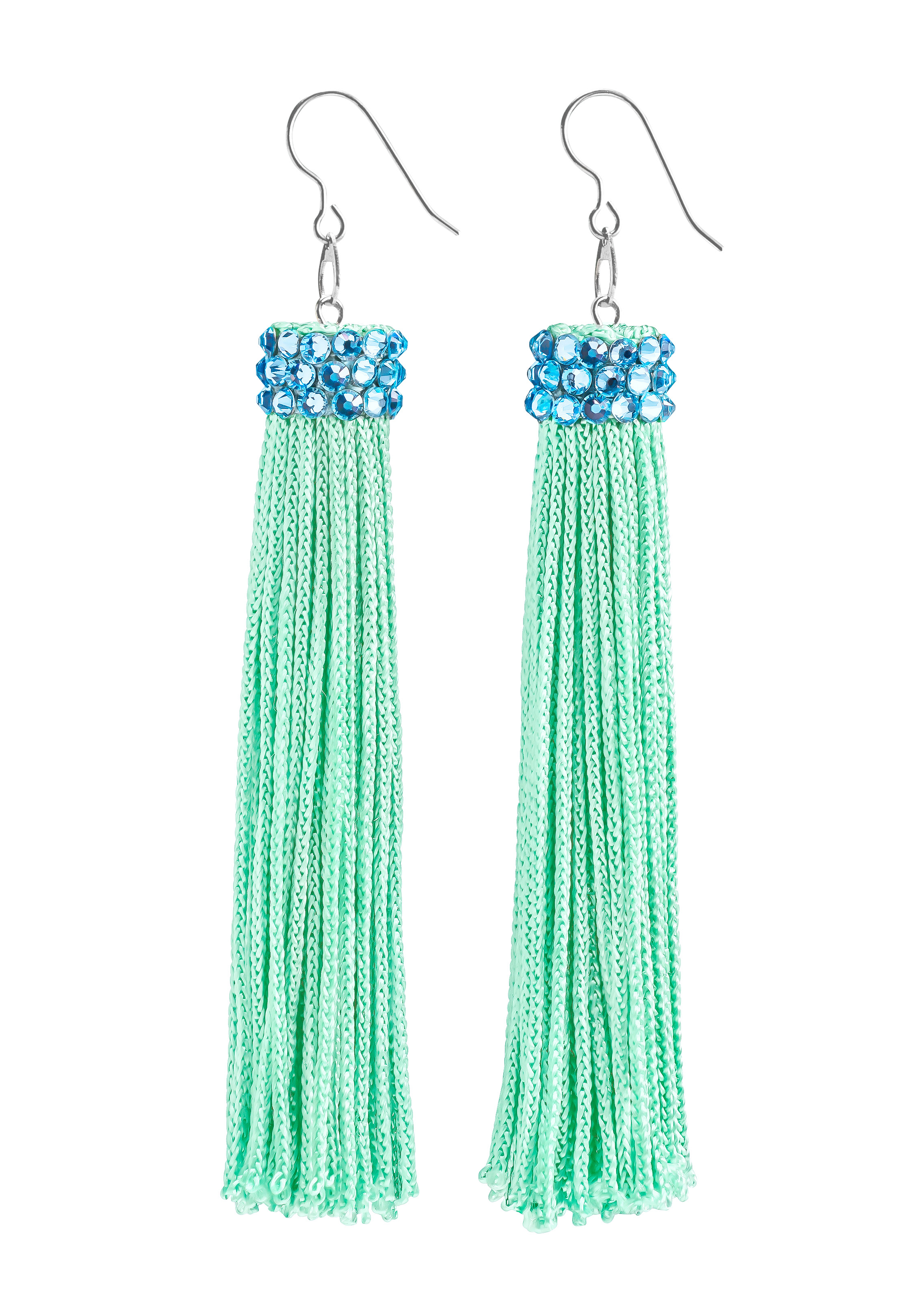 Zerlina Peppermint Fringe Rhinestone Earrings Aquamarine FC406-Peppermint
