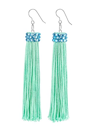 Zerlina Peppermint Fringe Rhinestone Earrings Aquamarine FC406-Peppermint