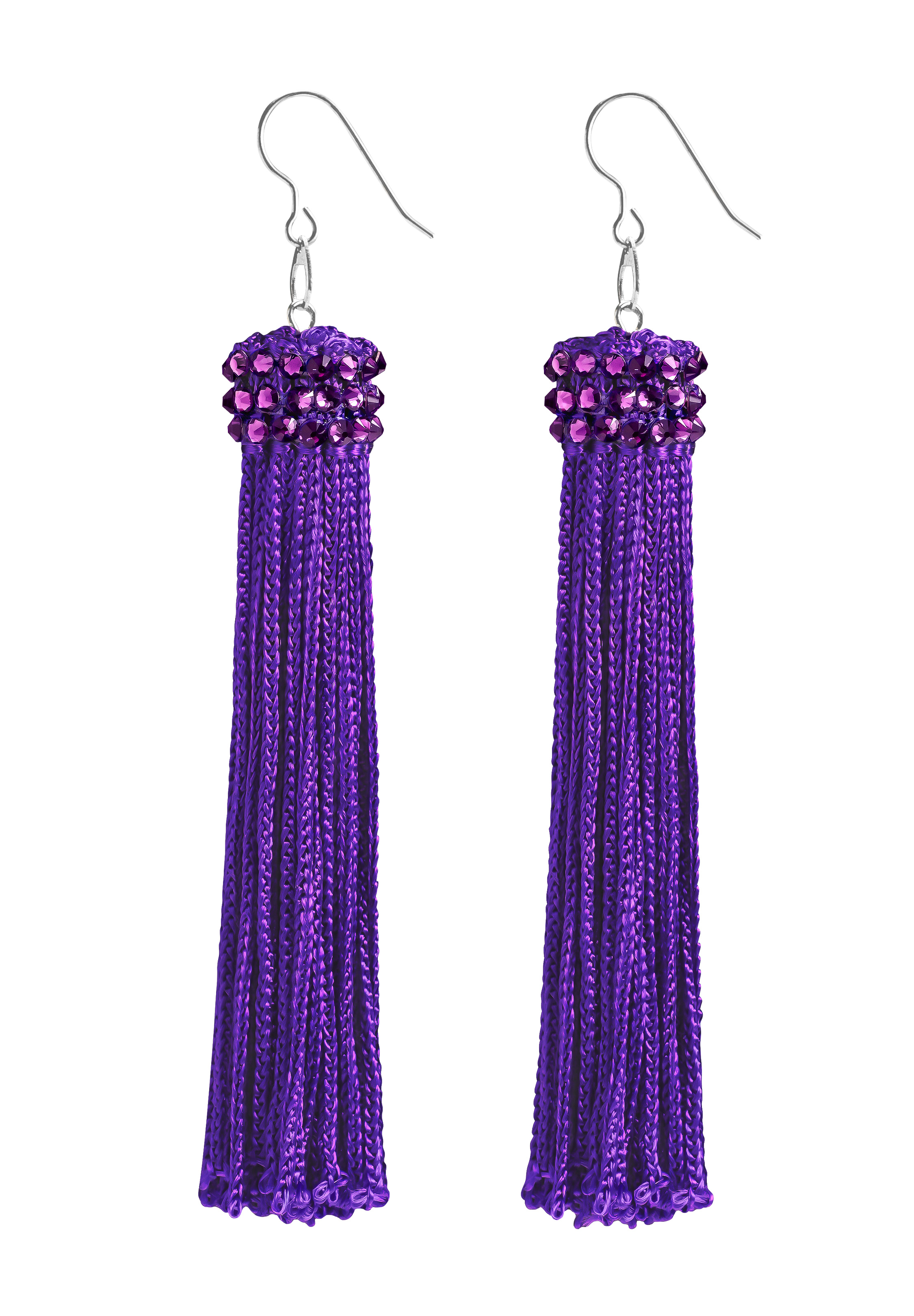 Zerlina Purple Fringe Rhinestone Earrings Amethyst FC414-Purple