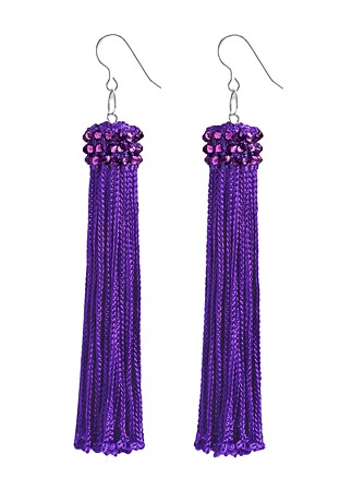 Zerlina Purple Fringe Rhinestone Earrings Amethyst FC414-Purple