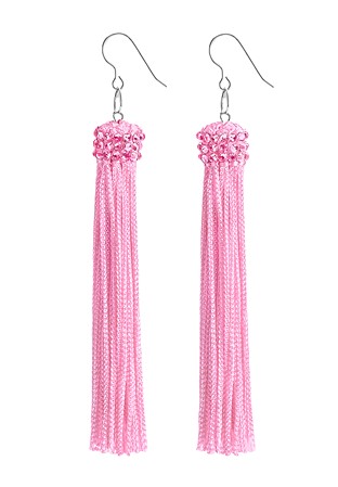 Zerlina Rose Pink Fringe Rhinestone Earrings Light Rose FC410-Rose Pink