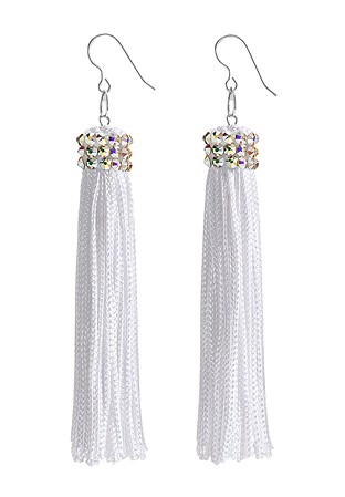 Zerlina White Fringe Earrings with Crystals FC401-Crystal AB