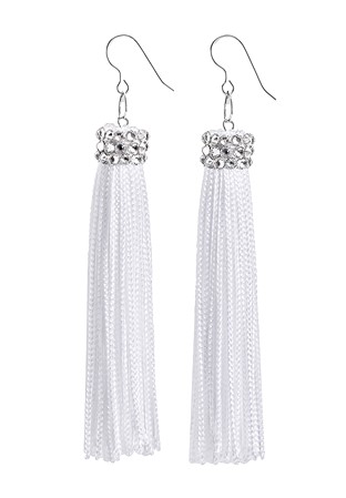 Zerlina White Fringe Rhinestone Earrings Crystal FC402-White