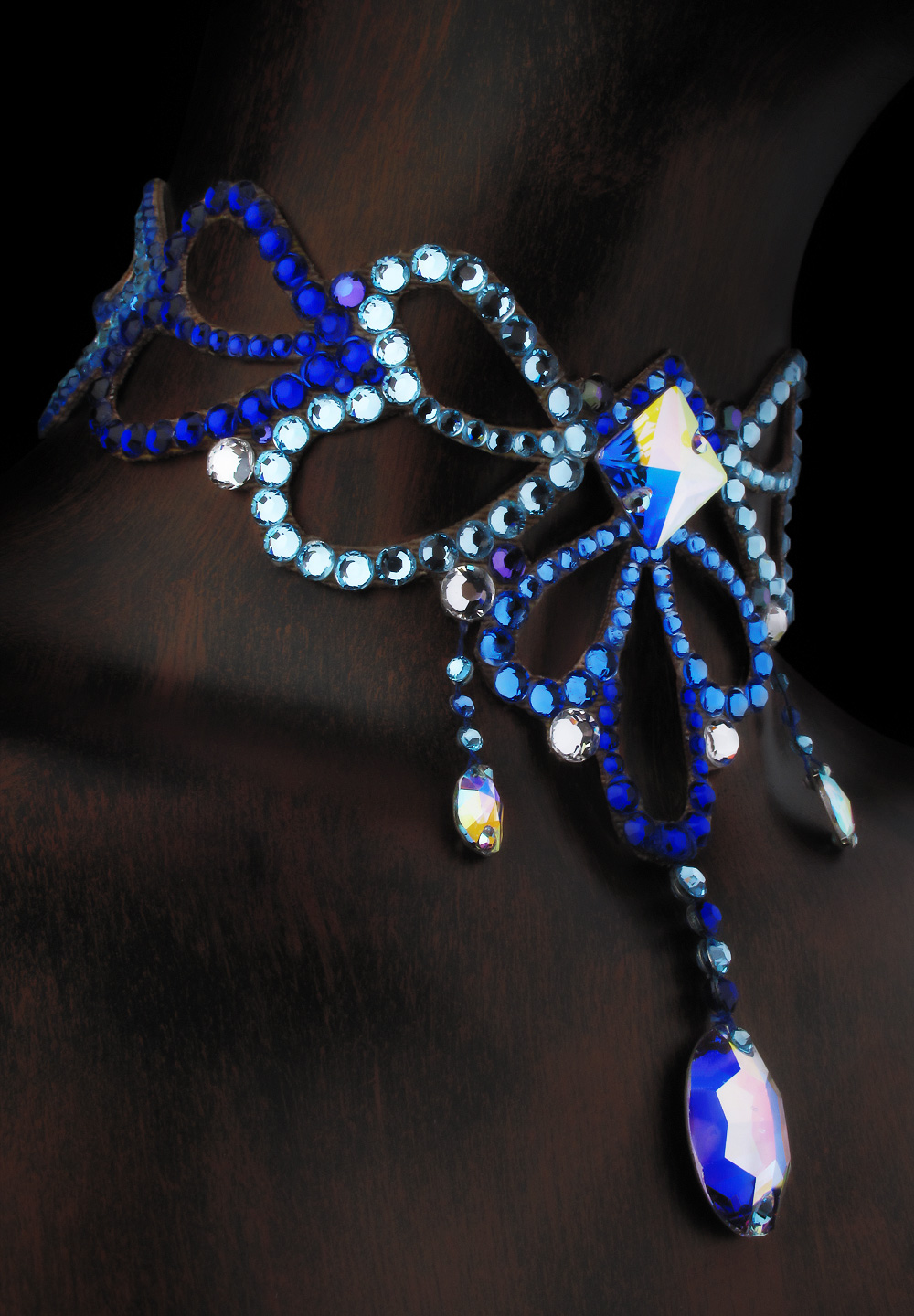 Serena Rhinestone Choker CK-538-Cobalt/Sapphire/Aquamarine