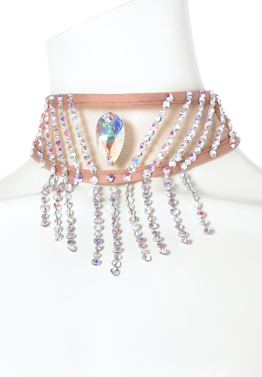 Taka Crystal Teardrop Mesh Dance Choker CH-004-Nude / Crystal AB