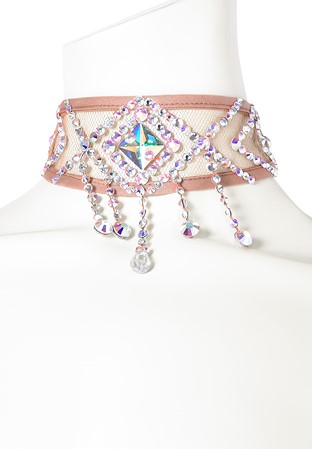Taka Mesh Diamond Dance Choker CH-022-Nude / Crystal AB