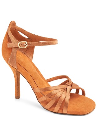 2HB Knotted Vamp Latin Sandals Sylvie-Copper Satin / Copper Suede