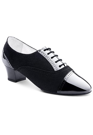 2HB Mens Latin Dance Shoes 71907SF-Black Patent / Black Suede