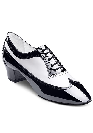 2HB Mens Latin Dance Shoes 71909SF-Black / White Patent