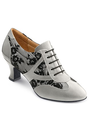 2HB Women Practice Dance Shoes Aurelia-Grey Calf / Grey Satin / Black Lace