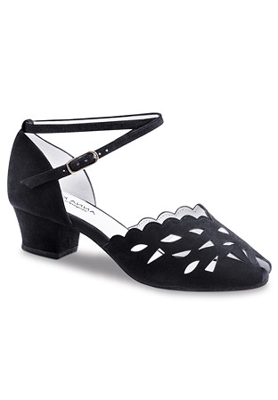 Anna Kern 530-35 Low Heel Social Shoes-Black Suede