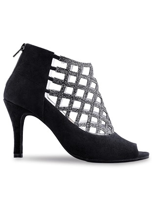 Anna Kern Mignon 845-75 Social Dance Ankle Boots-Black Suede/Sparkle