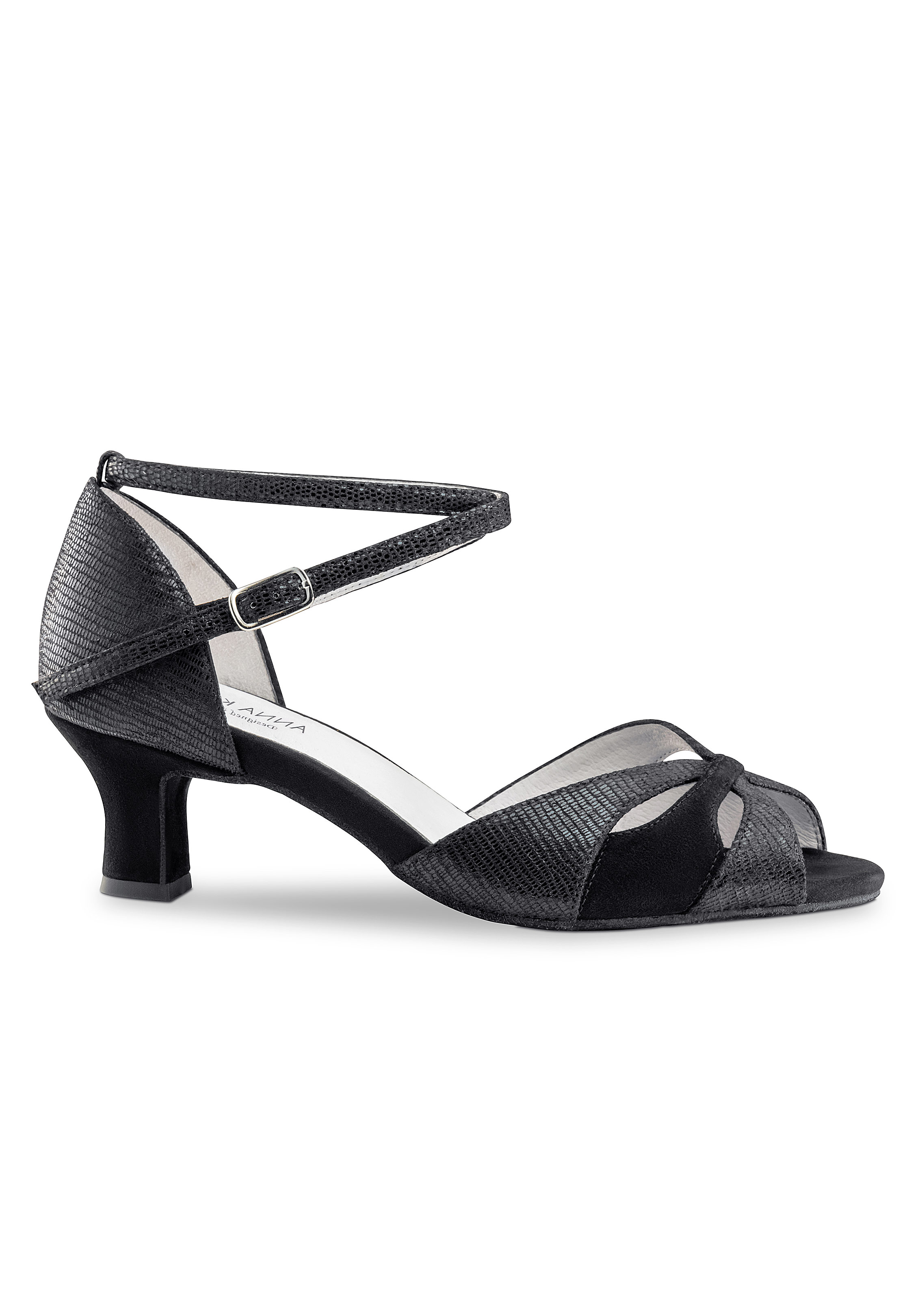 Anna Kern Eunice Ladies Social Shoes-Black Shimmering / Black Suede
