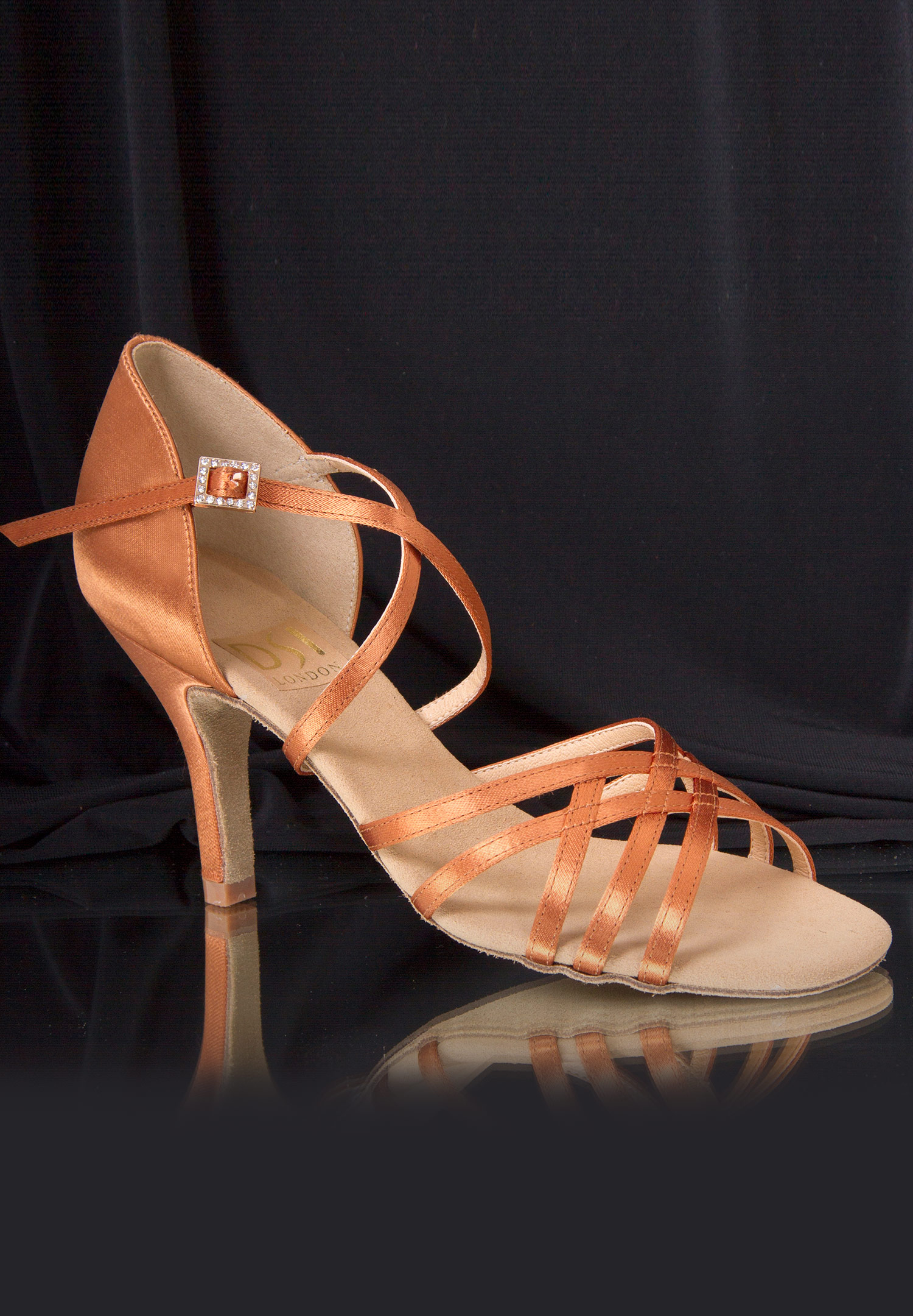 DSI Rhea Latin Dance Shoes 5431-Tan Satin