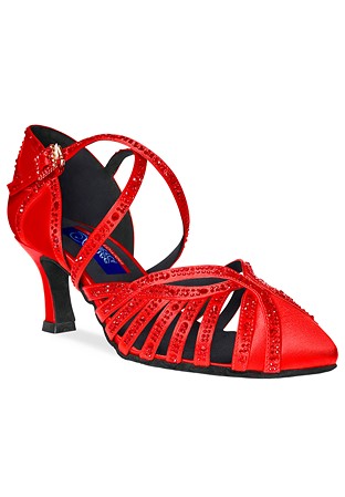Dance America Hollywood Rhinestone Smooth Dance Shoes-Red Satin