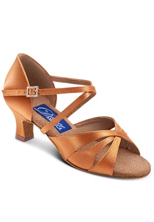 Dance America Phoenix Latin Dance Shoes-Dark Tan Satin