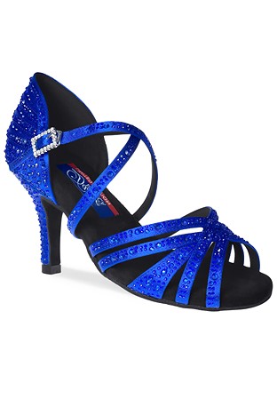Dance America Vegas Rhinestone Latin Shoes-Blue Satin
