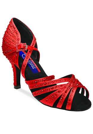 Dance America Vegas Rhinestone Latin Shoes-Red Satin