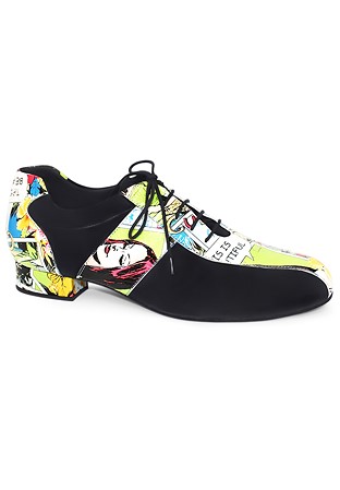 Dance Naturals Mens Ballroom Dance Shoes Art. 122-Black Suede/Comics