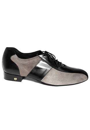 Dance Naturals Mens Ballroom Dance Shoes Art. 122-Blk Lea/Grey Suede/Leather Sole