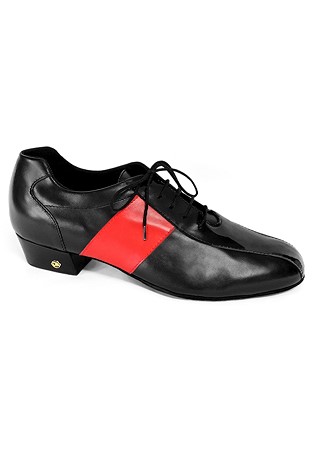 Dance Naturals Mens Ballroom Dance Shoes Art. 122-Blk Patent/Blk Lea/Red Lea/Buffalo Sole