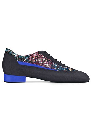 Dance Naturals Mens Ballroom Shoes Art. 123-Black/Blue/Mosaico Print