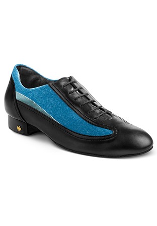 Dance Naturals Mens Ballroom Shoes Art. 123-Blk Lea/Jeans/Silver/Buffalo Sole