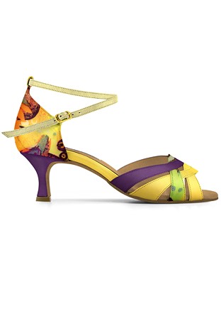 Dance Naturals Latin Dance Shoes Art. 23-Yellow/Purple/Multicolor Floral