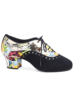 Dance Naturals Mens Dance Shoes Art. 119-Black Suede/Comics