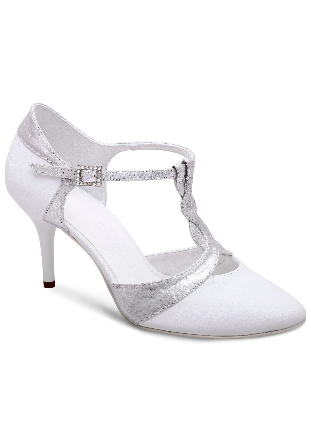 Eckse 190304 Caron-W-001 / 09047-White Leather/Silver Textile