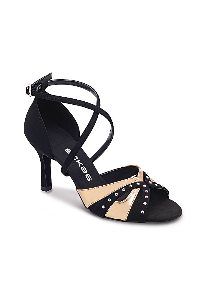 Eckse 200001 Adeline-S 001 / V-Round-Swarovski-BLK Nubuck/Gold Artificial Leather