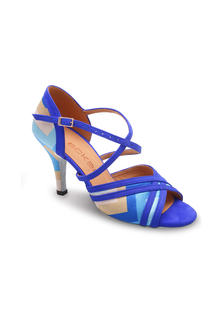 Eckse 200008 Monika-S 001-Geometry Satin/Deep Blue Nubuck