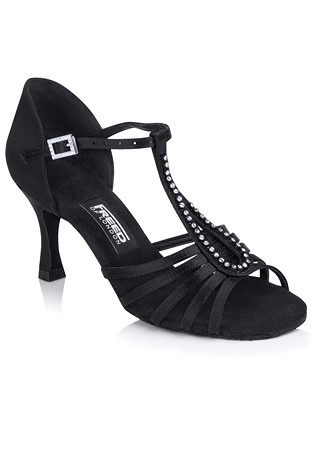 Freed of London Audrey T-Bar Latin Shoes-Black Satin