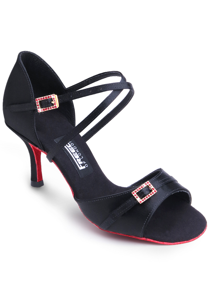 Freed of London Marilyn Latin Dance Shoes-Black Satin/Suede Sole