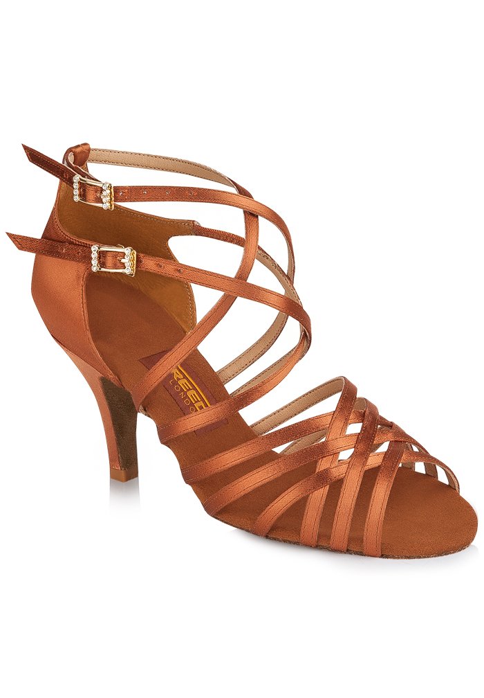 Freed of London Natalia Latin Dance Shoes-Dark Tan Satin