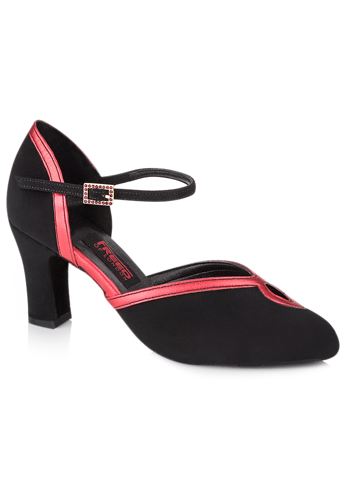 Freed of London Rosetta Social Dance Shoes-Black Nubuck/Red Satin