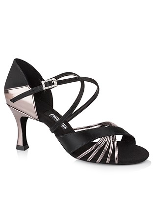 Freed of London Zoe Latin Dance Shoes-Black Satin/Pewter PU