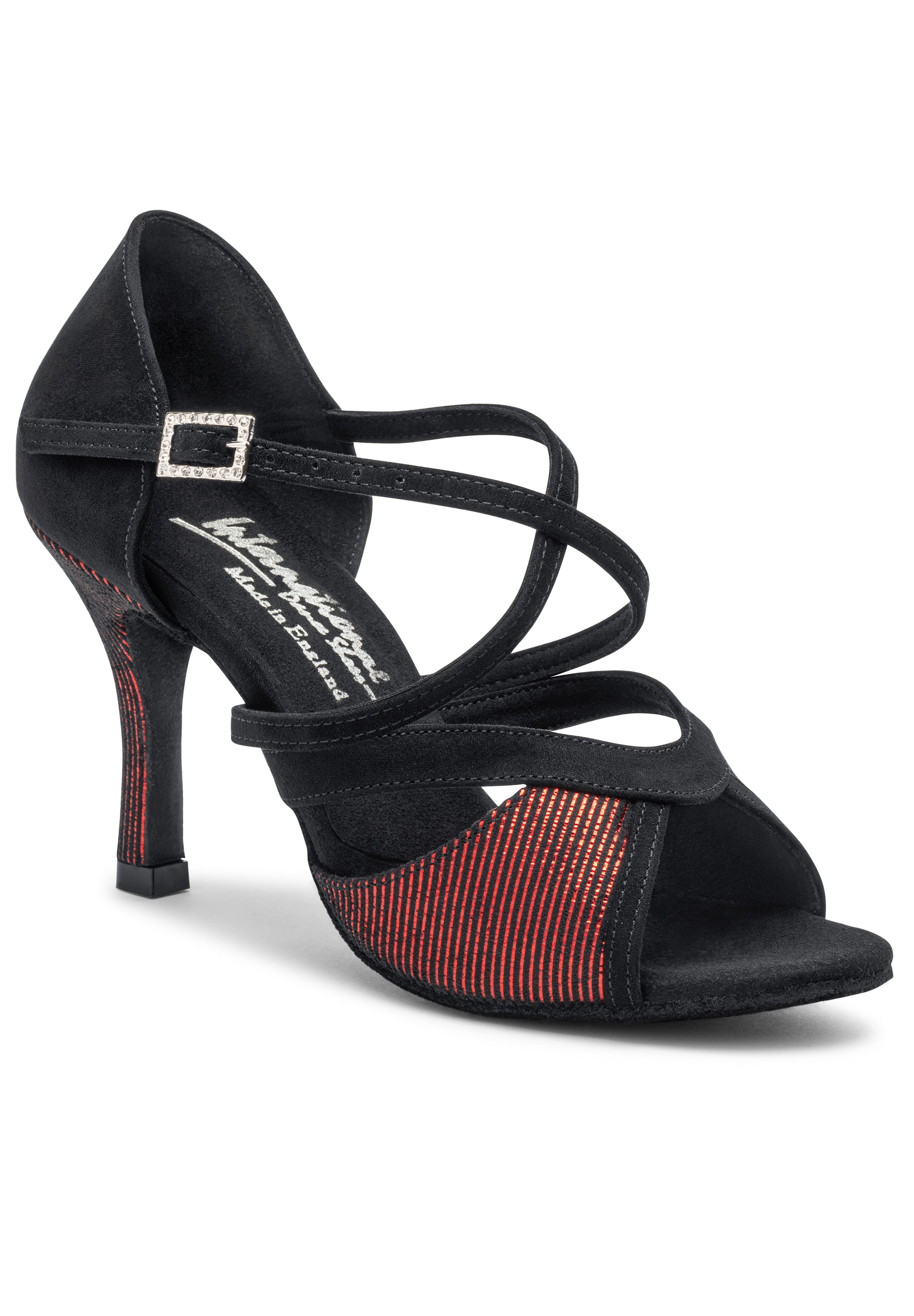 International Dance Shoes IDS Bianca -Black Nubuck/Red Lazer