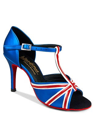 International Dance Shoes IDS Elizabeth -Blue Seta/White Calf/Red Calf