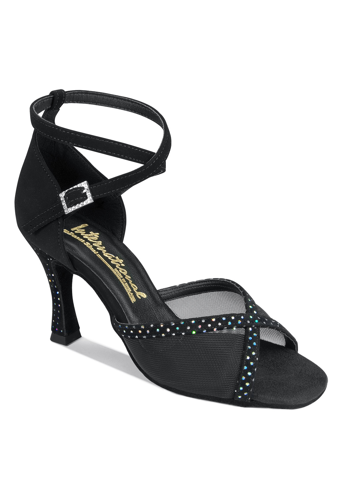International Dance Shoes IDS Lorraine Mesh -Black Nubuck/Black Silver Hologram
