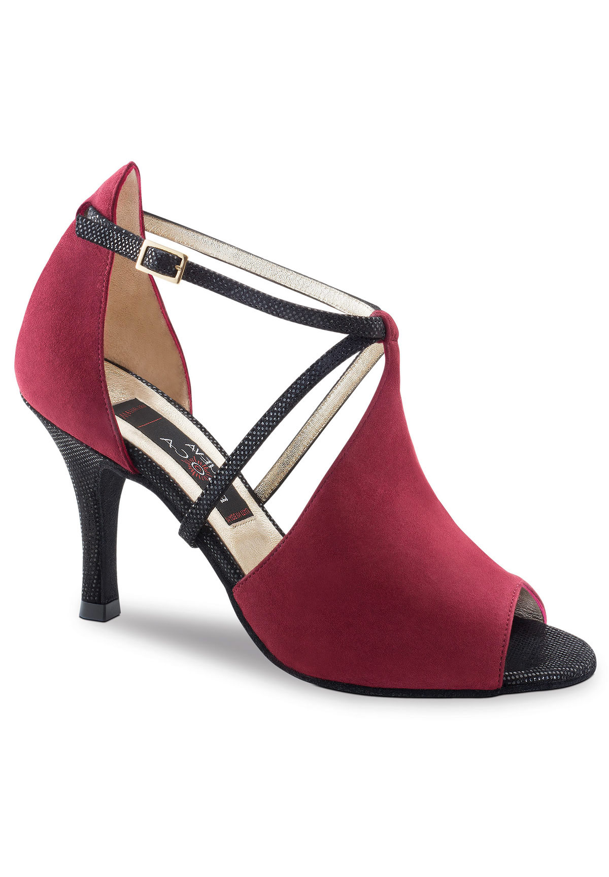Nueva Epoca Dulce Social Dance Shoes-Bordo Suede / Black Ariel