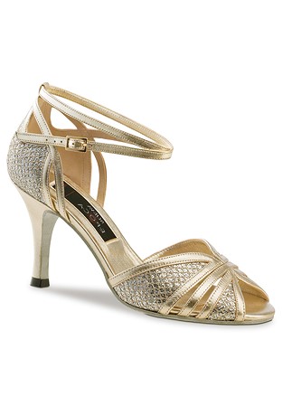 Nueva Epoca Gloria Social Dance Shoes-Platinum Nappa/Brocade