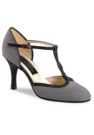 Nueva Epoca Josefina Social Dance Shoes-Grey Suede / Black Ariel